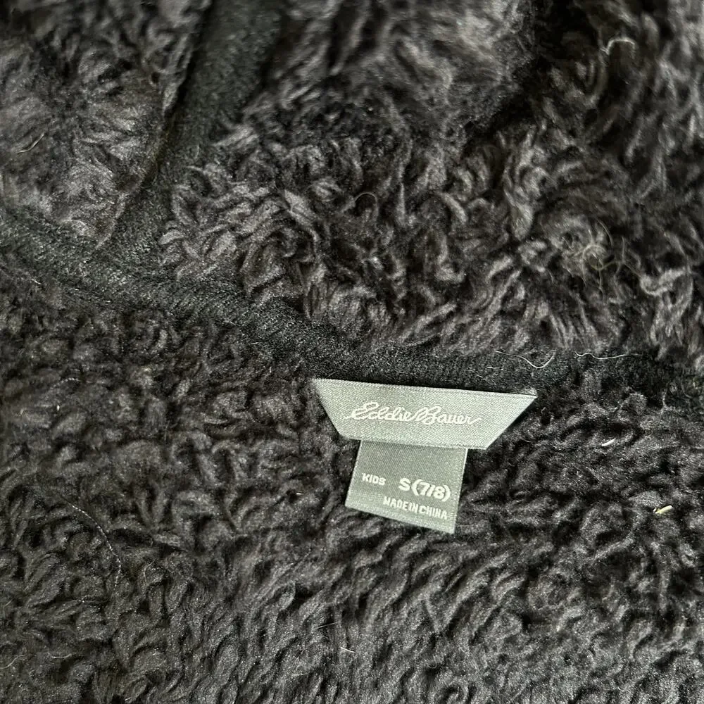 Eddie Bauer Jacket Kids Small 7/8 Black Sherpa Fleece Hooded Zip Warm Winter